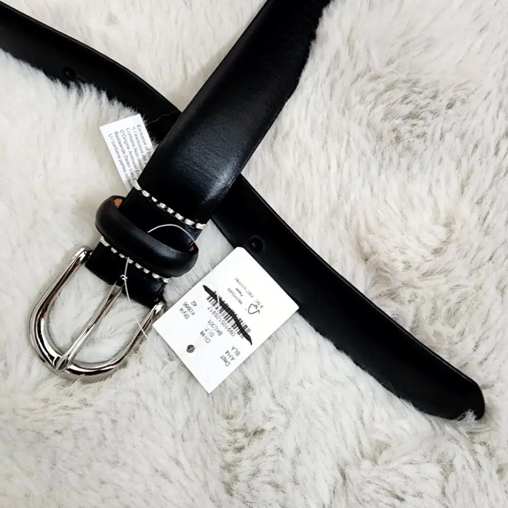J.Crew Men's NEW Black Italian Leather Dress Belt Round Buckle Size 42